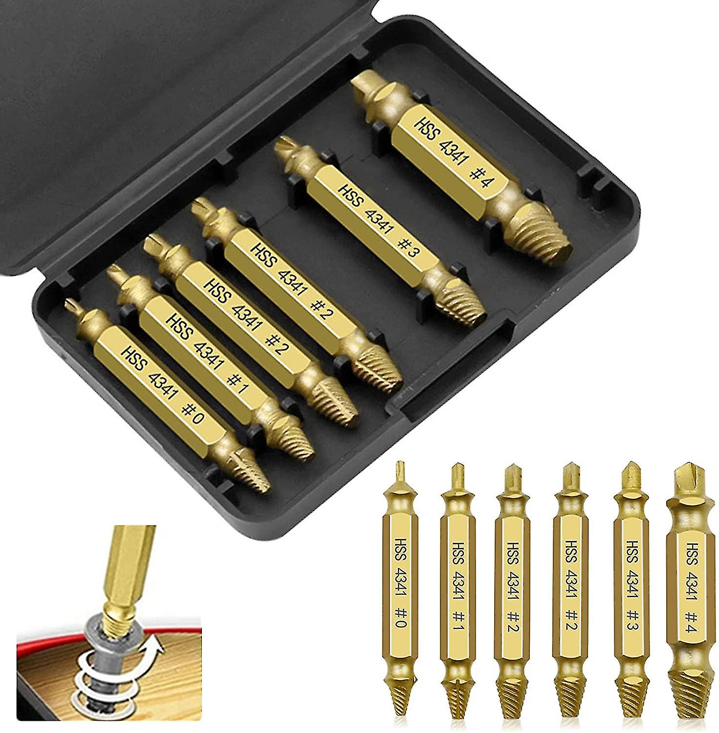 Pxcl 6pcs Broken Screw Extractor Kit, For Removing Broken Screws(gold)