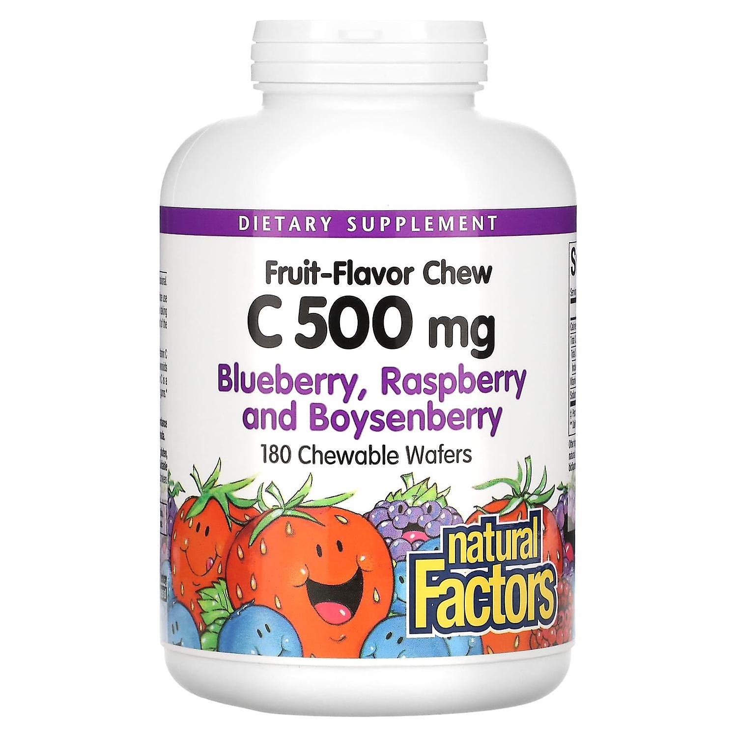 Natural Factors, Fruit-Flavor Chew C, Blueberry, Raspberry and Boysenberry, 500 mg, 180 Chewable Waf