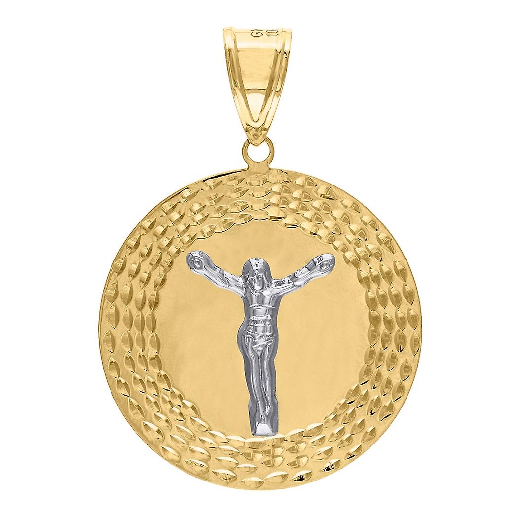 10k Gold Two tone Dc Mens Jesus Height 52.3mm X Width 36.6mm Religious Charm Pendant Necklace for Men