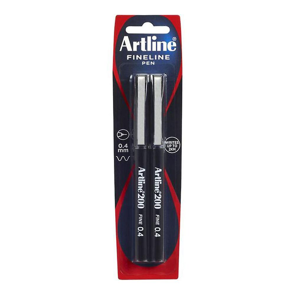 Artline 200 Fineline Pen 0.4mm Blur Proof Water Based ink Xylene Free 2pcs Black
