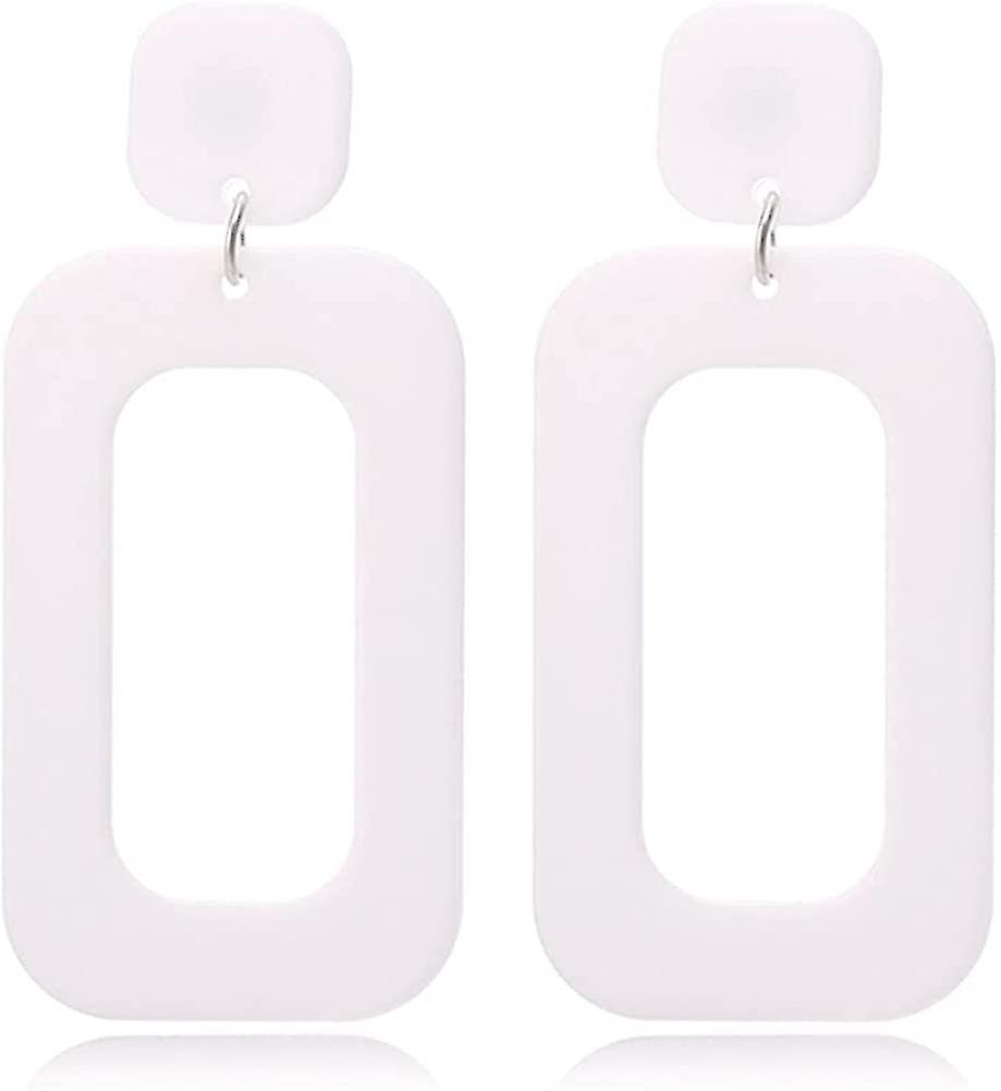 Heyteaレトロシンプルなアクリル幾何学スクエアホローイヤリング女性用ホワイトステートメントドロップイヤリングアクリルスクエアホローイヤリング-