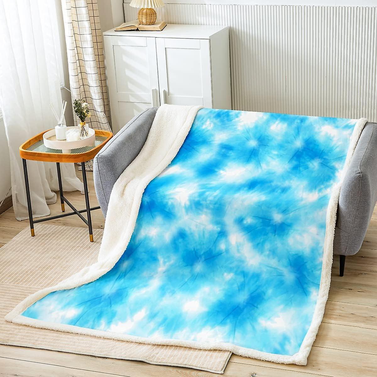 Blue Watercolor Throw Blanket Art Design Modern Fleece Throw Blanket Watercolor Textured Plush Blankets Simple Pattern Sherpa Blanket for Kids Boys Gi