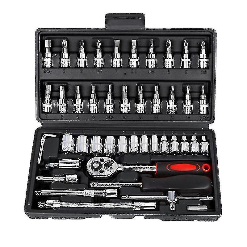 46-Piece Multi-Function Socket Ratchet Wrench Tool Set with Universal Rotation