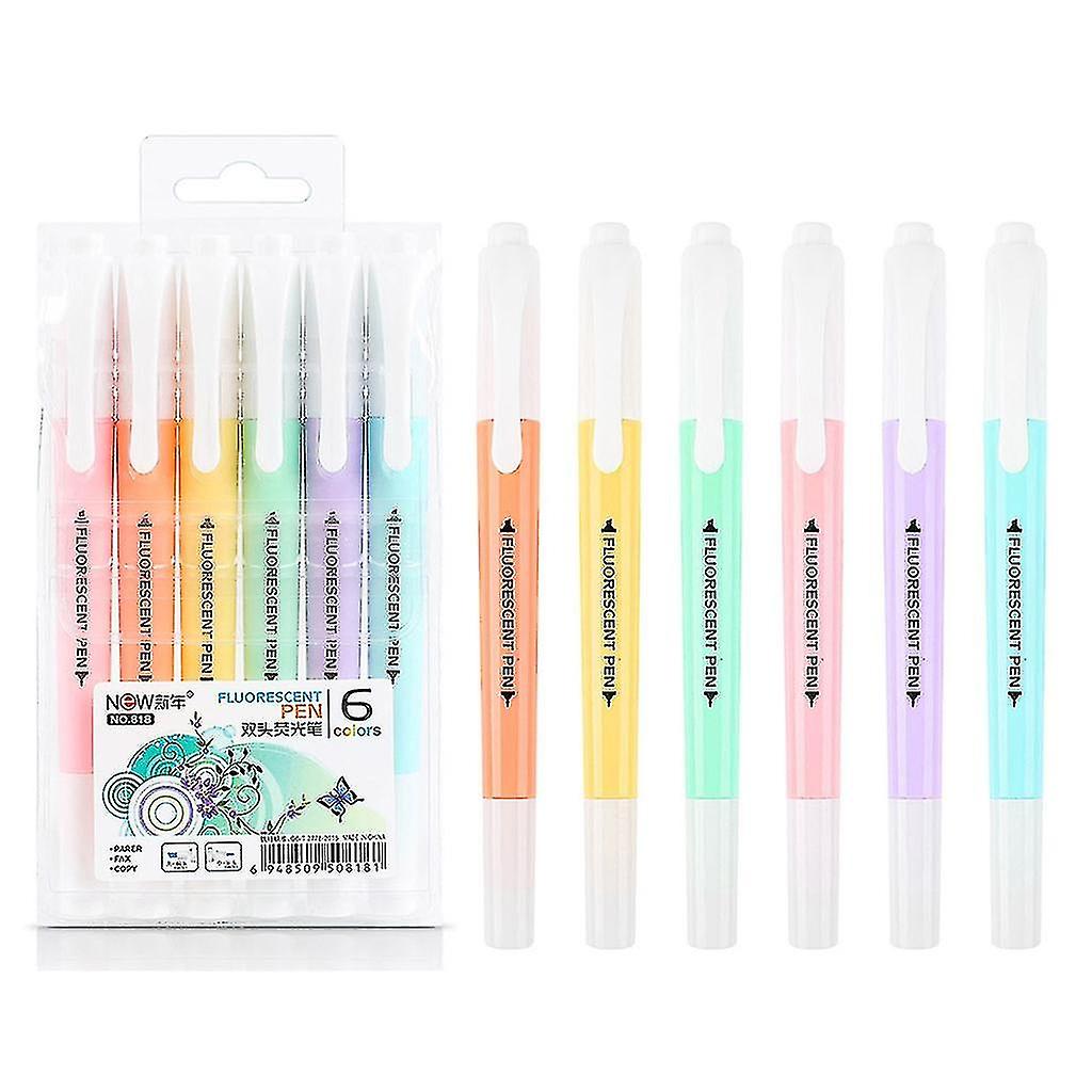 6 Pcs Dual-tip Colorful Marker Pens Fluorescence Color Marker Pen Highlighters