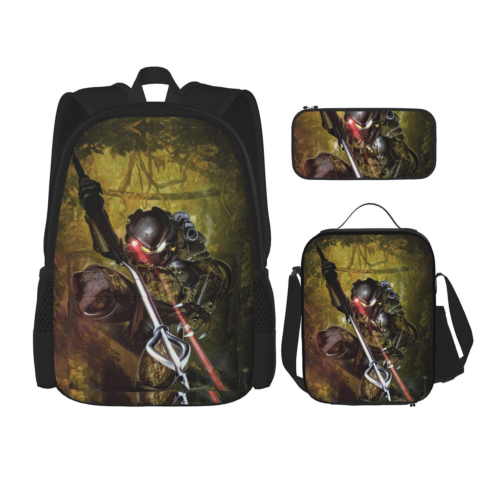 Alien vs Predator Cute Backpack Daypack for Work Anime Bag Notebook Bag Pencil Case Lunch Bag Combination