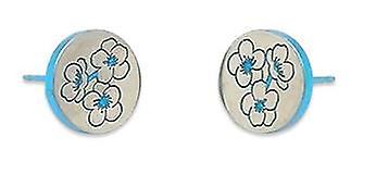 Ti2 Titanium Cherry Blossom Stud Earrings - Blue