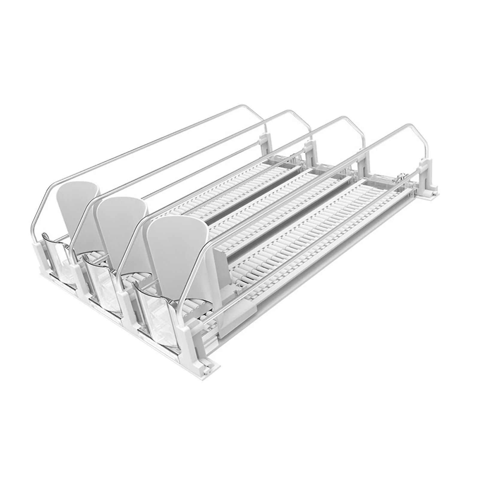 3 Row Width Adjustable Automatic Pusher for Pantry Refrigerator Water Bottle White