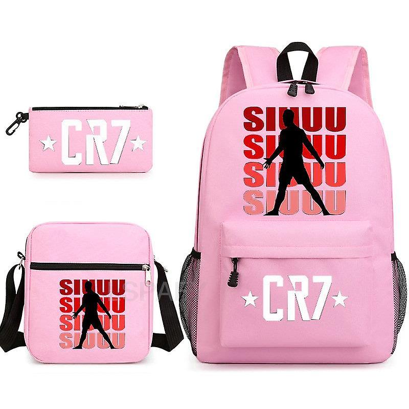 Cr7 Skolväskor 3st Studenter Pojkar Flickor Ryggsäck Tonåring Ryggsäckar Kapacitet Laptop Mochila Escolars