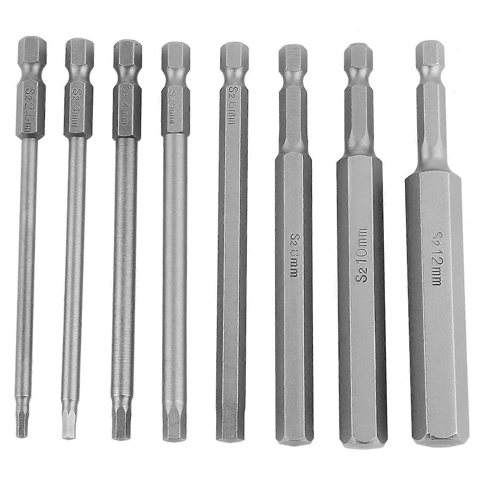 8pcs 100mm Length 1/4" Hex Shank Head Bst Screwdriver Bit 2.5-12mm Set Kit