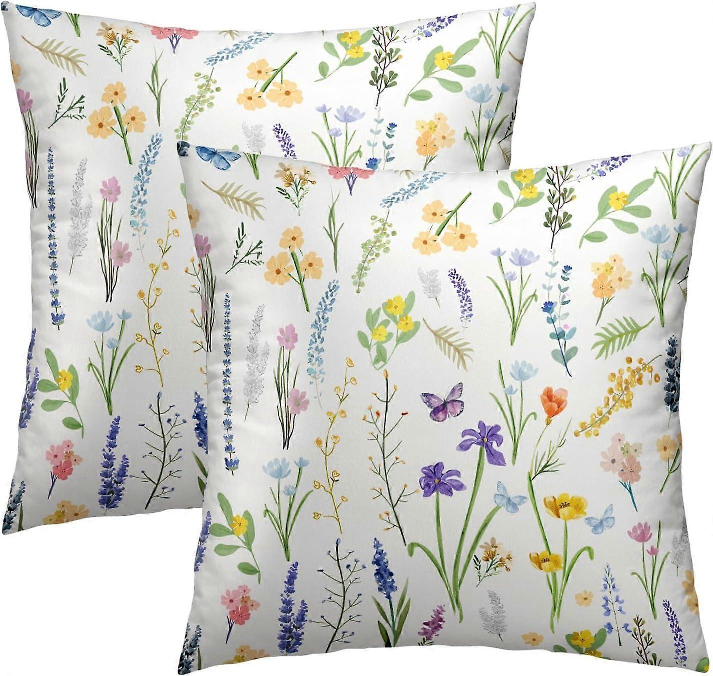Capas de Almofada de Verão com Flores 18 X 18 Polegadas Conjunto de 2 Plantas Botânicas Florais de Ervas Silvestres Fronha de Acento Quadrado Capa de Almofada com Zíper Oculto para Casa 