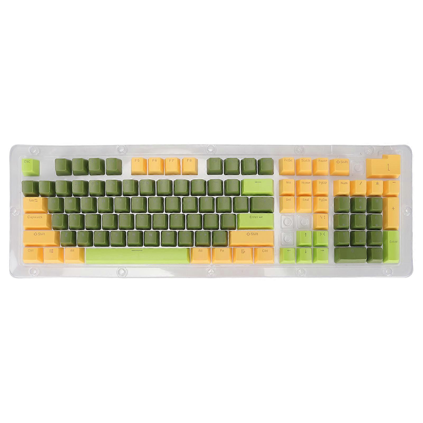 Keyboard Keycaps 107 Key Three Color Translucent Characters Arc Layout Mechanical Keyboard Keycaps Matcha Dark Green
