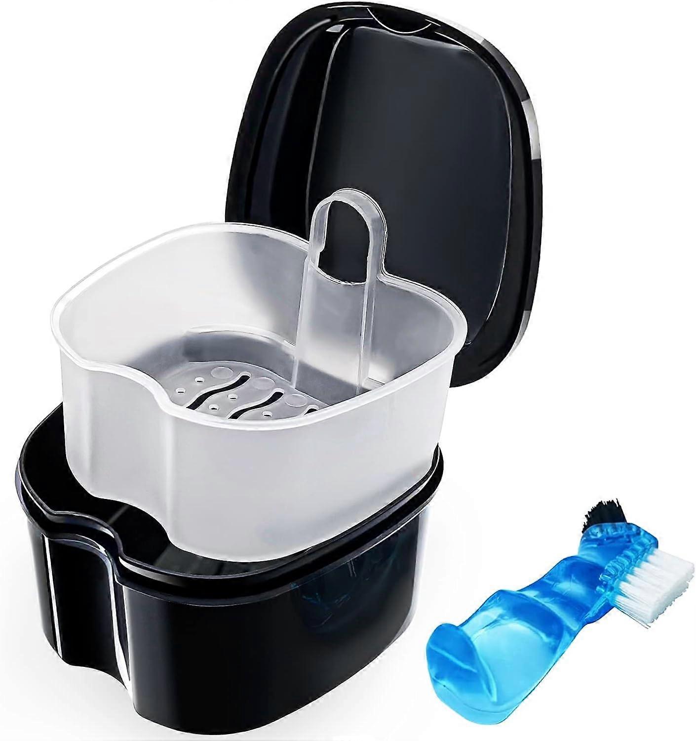 Black Denture Soaking Container Partial Denture Case, Orthodontic Retainer Cleaning Case Denture Cle