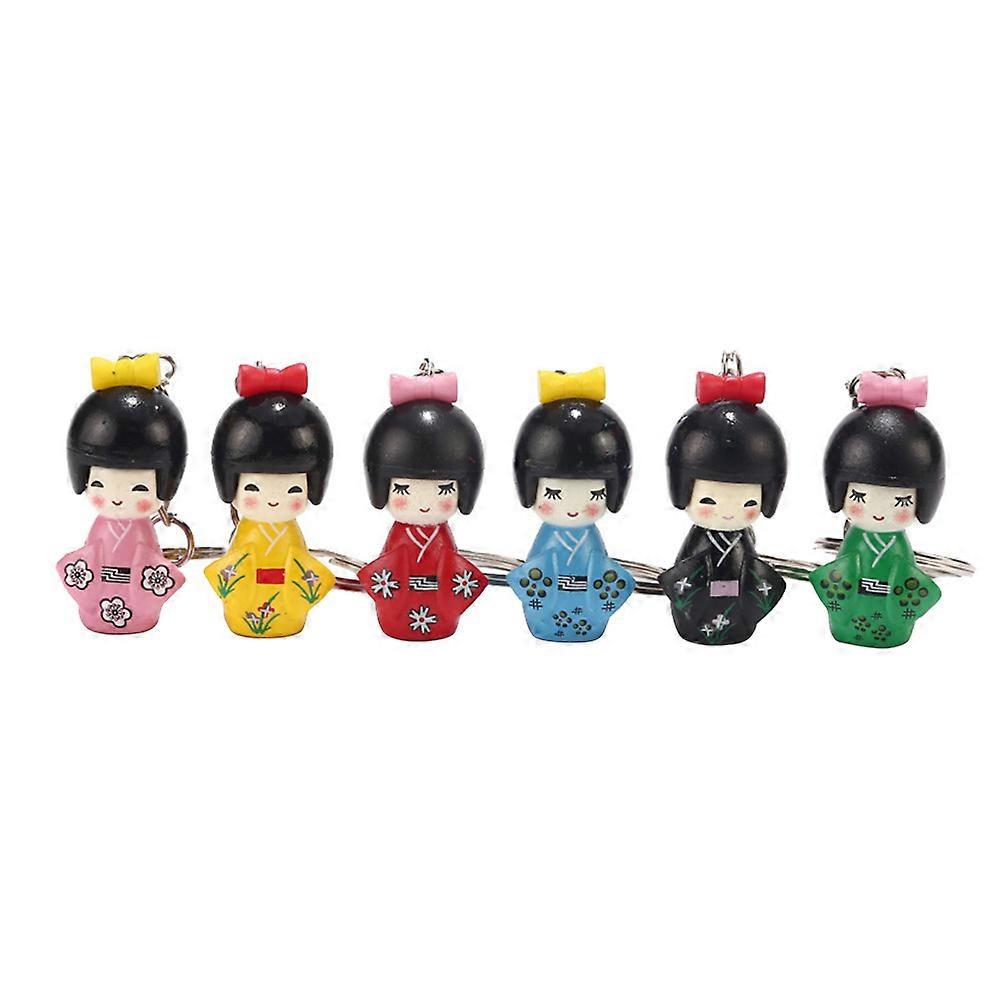 6pcs Cartoon Doll Keychain Kimono Doll Key Ring Adorable Schoolbag Pendants
