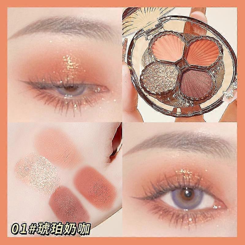 Elecool 4 Colors Acrylic Shell Eyeshadow Palette Pearlescent Matte Earth Color Eyeshadow