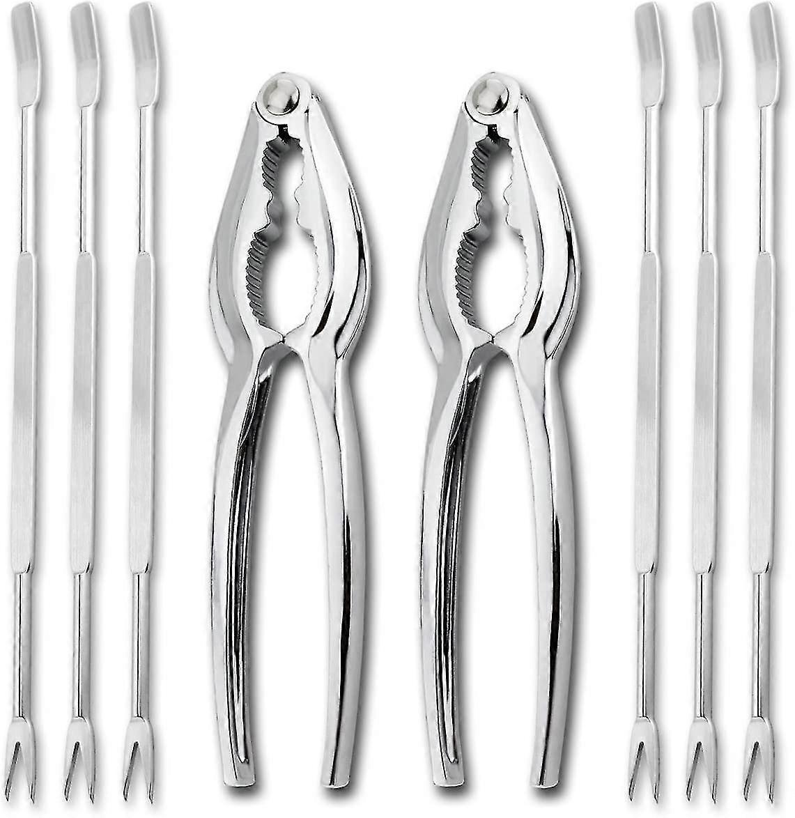 8-piece seafood tool set with fork and pliers