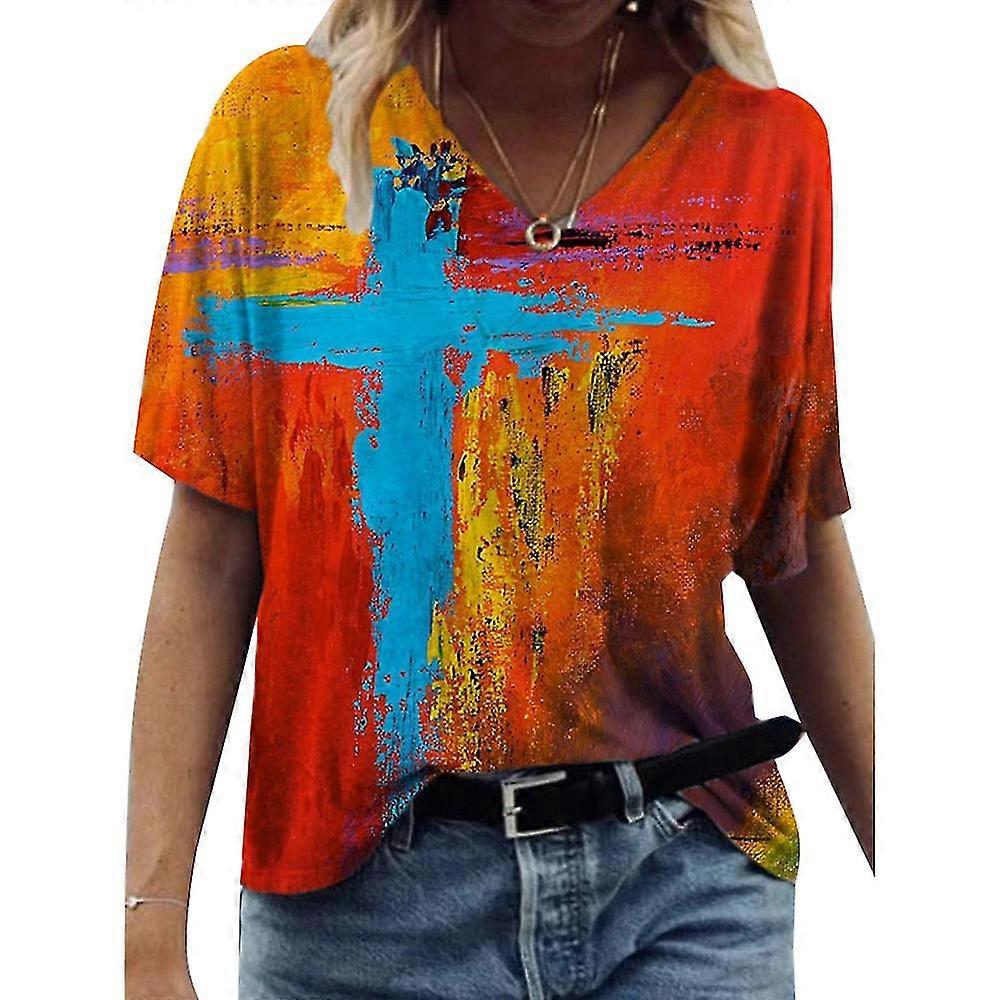 Womens Short Sleeve Cross Loose Tunic Top