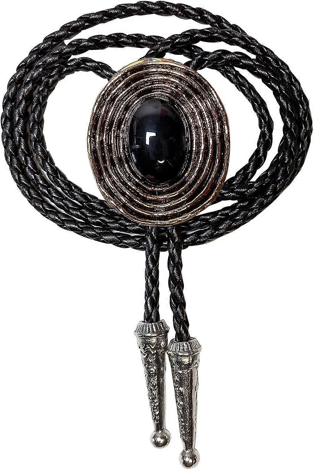 Handmade Black Agate Men's Bolo Tie – Western Cowboy Style, Faux Leather, Wedding Ready