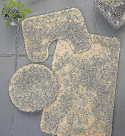 2pcs Microfiber Bathroom Rugs Set Shaggy Soft Bath Mat U-shaped Toilet Rug Non-slip