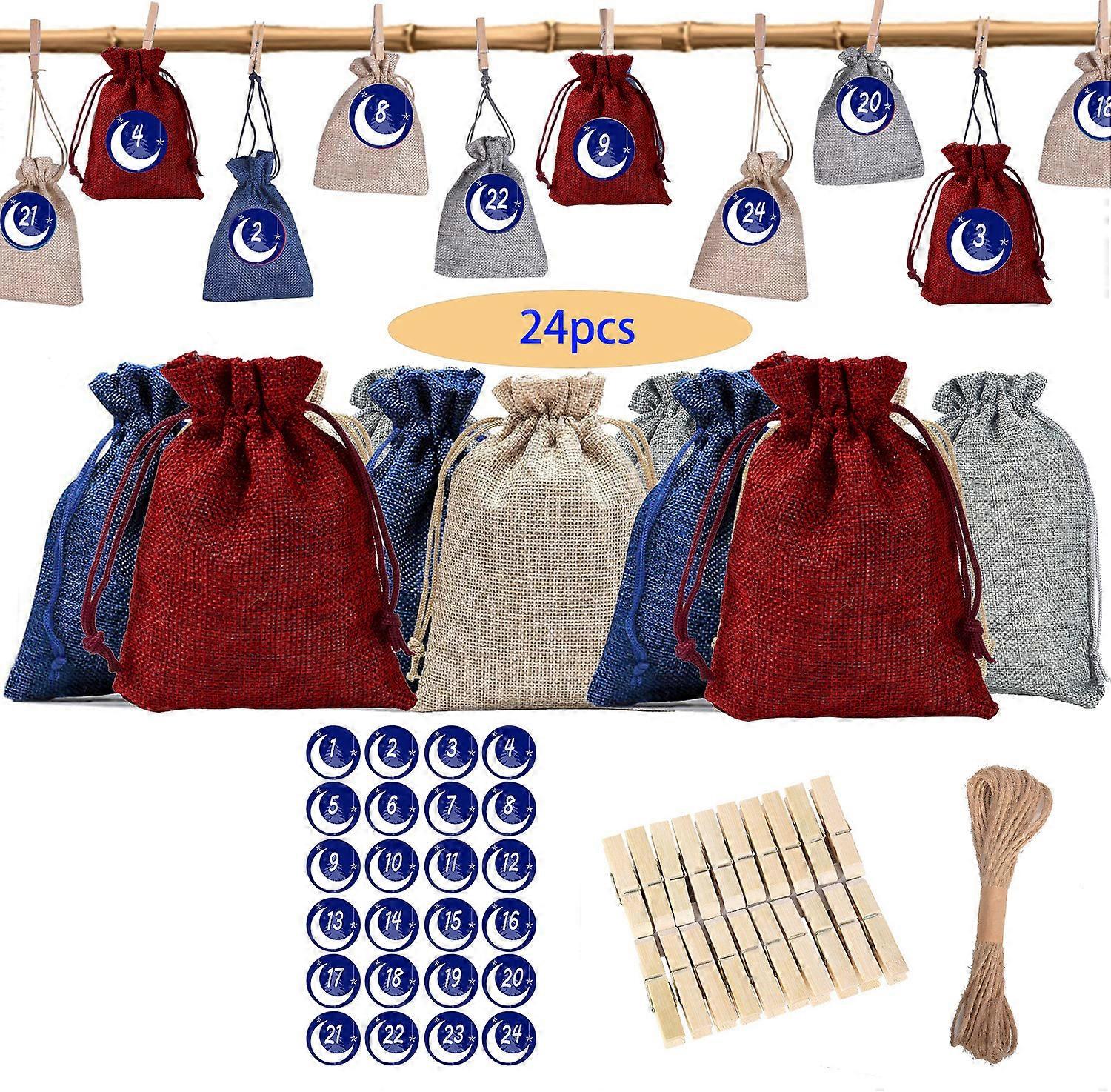 Stitch Advent Calendar 2024 Christmas Pattern Candy Bag 1-24 Bundle Linen Gift Bag