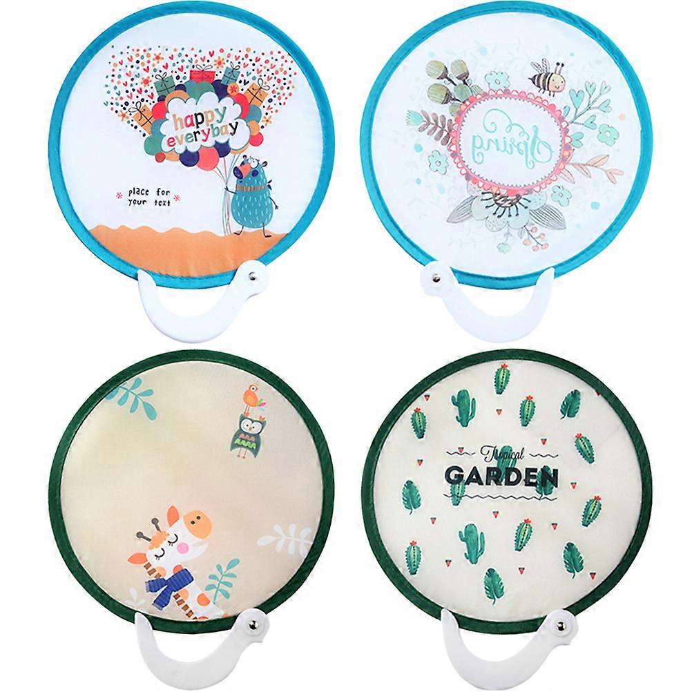 4pcs Foldable Fans Round Japanese Style Fans Handheld Folding Fans Cartoon Fans(Random Style)