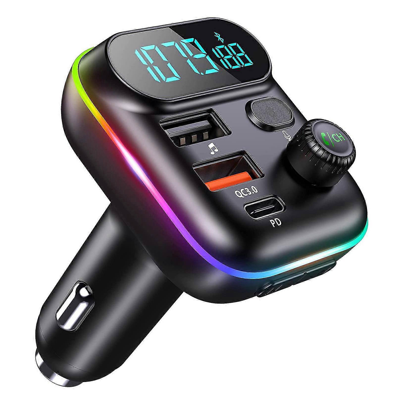 Bluetooth Car Adapter 38W Type-C PD+QC3.0 Bluetooth FM Transmitter with LED Backlight Wireless MP3