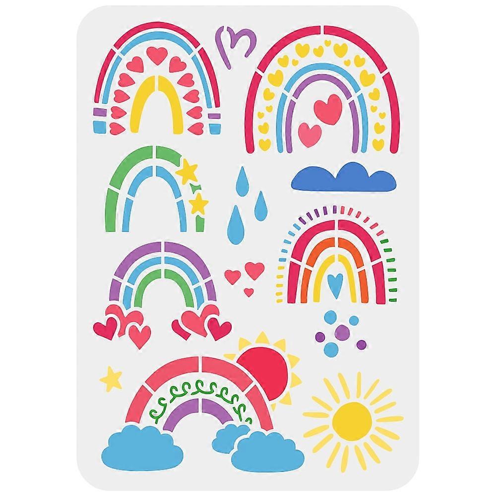 1pc Rainbow Stencil Reusable Colorful Rainbow Stencil Cartoon Rainbow Painting Stencil Raindrops Sun Pattern Decoration Stencil