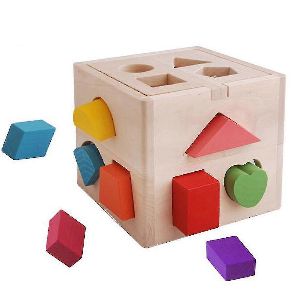 All Wooden Cubes Educational Toy Puzzle Plug-in Box For Babies And Toddlers; Wooden Toys Train Motor Skills; Promotion Of Shape Recognition And C