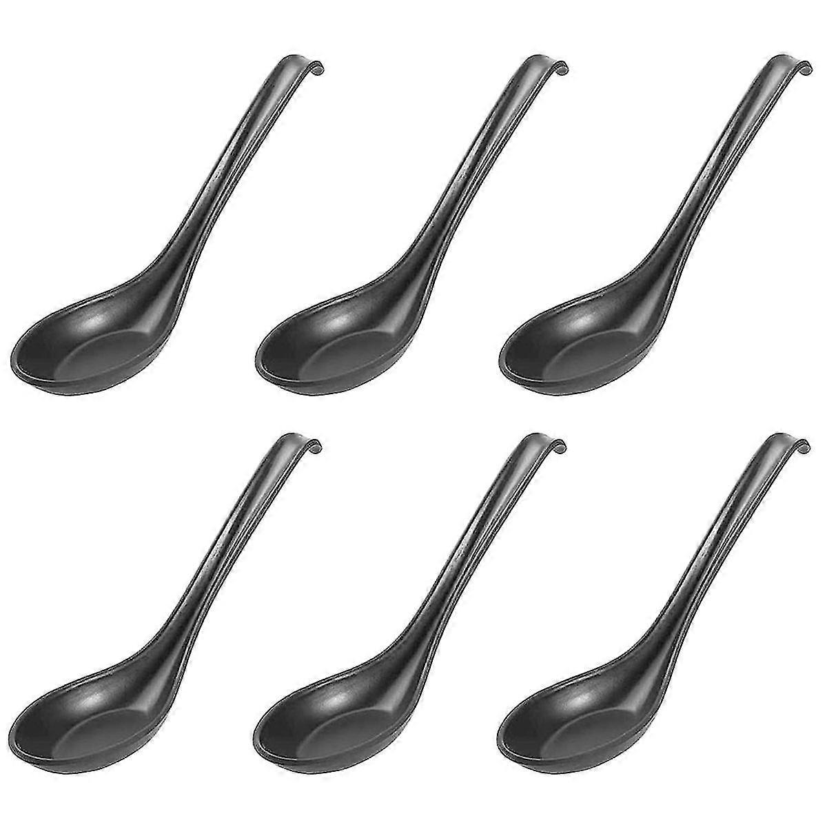 6 noodle soup spoons, long handle with hook, dining room/kitchen (black)