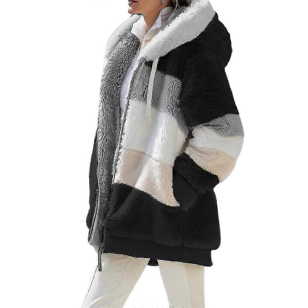 Kvinnor Colourblock Långärmad Nallebjörn Fleece Jacka Vinter Varm Kappa