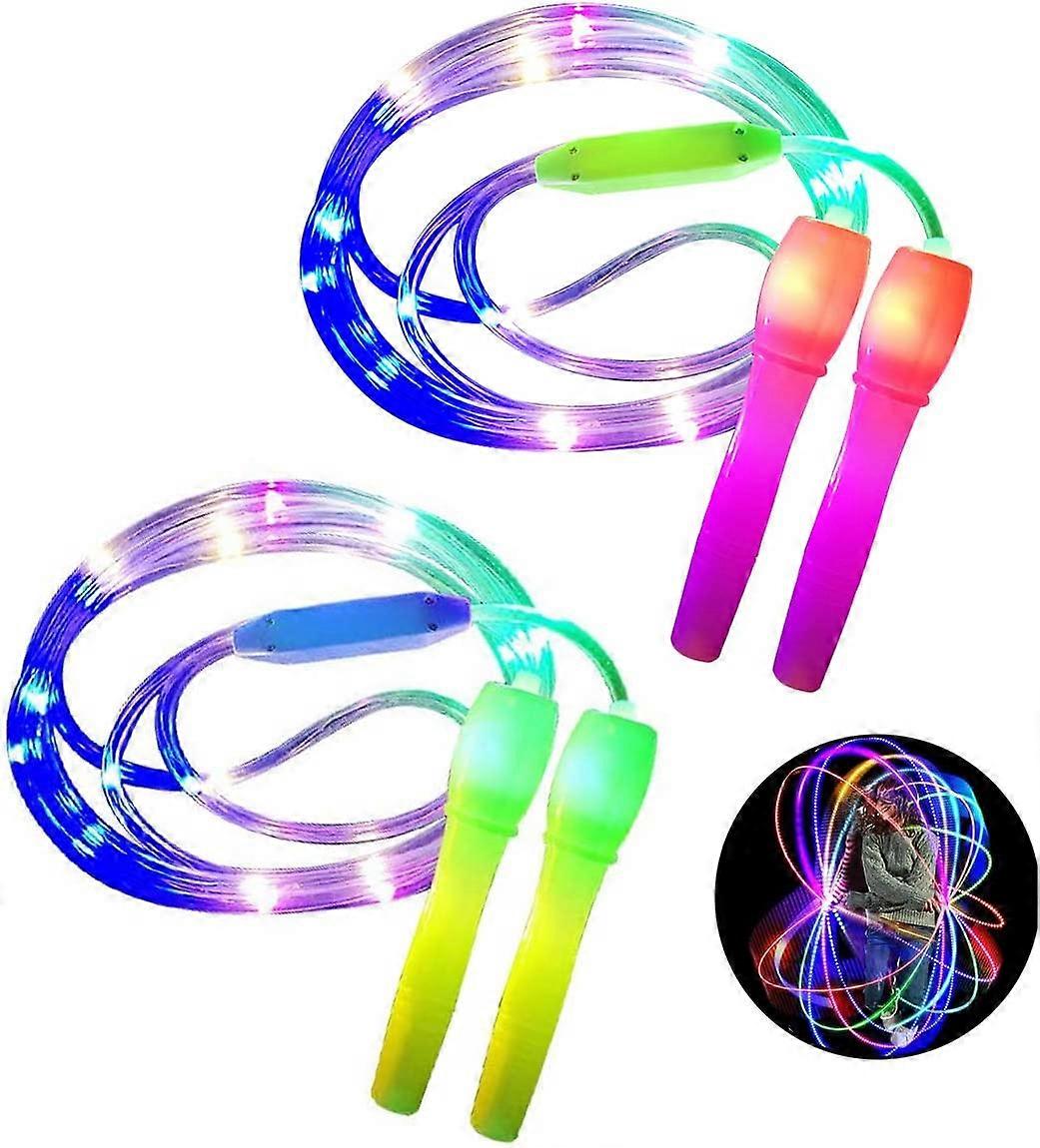 ZK-2pcsLED luminous skipping rope with adjustable length and three lighting modes children's speed skipping rope green and pink (2.8m long with 25 lig