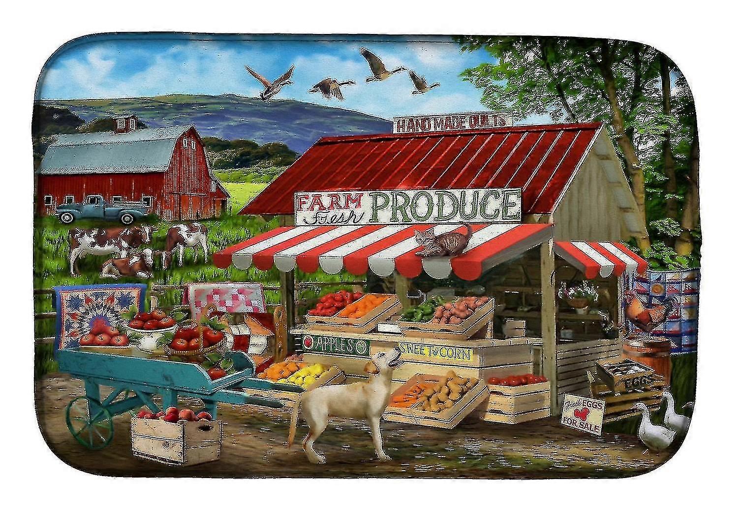 produce Stand Yellow Lab And Cows Dish Drying Mat