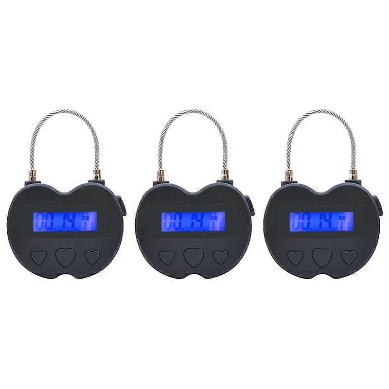 3X Smart Time Lock LCD Display Time Lock USB Rechargeable Temporary Timer Padlock Travel Electronic Timer Black