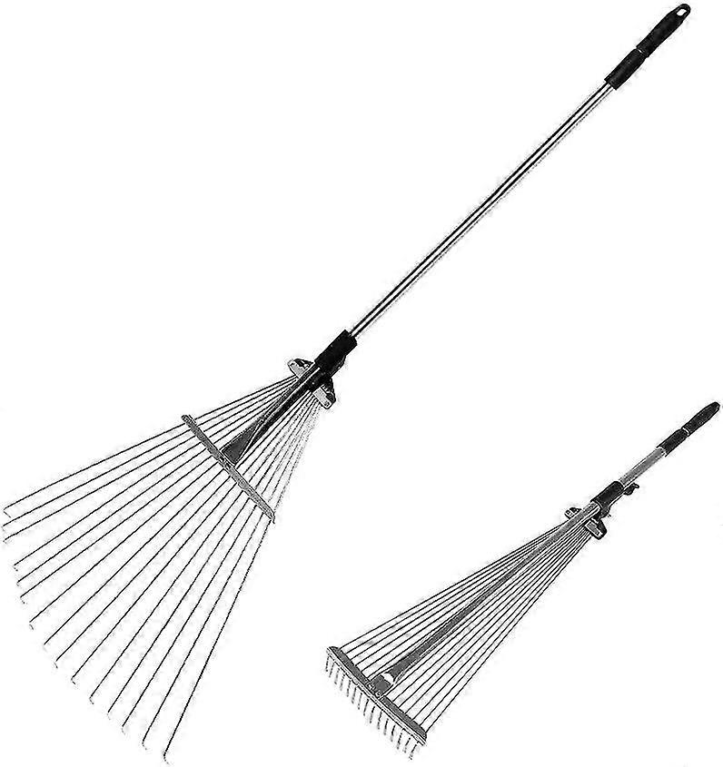 Leaf Rake Stable Garden Rake Professional Leaf Rake Adjustable Fan Rake 19-52 Cm Silver Lawn Rake With Handle 15 Prongs