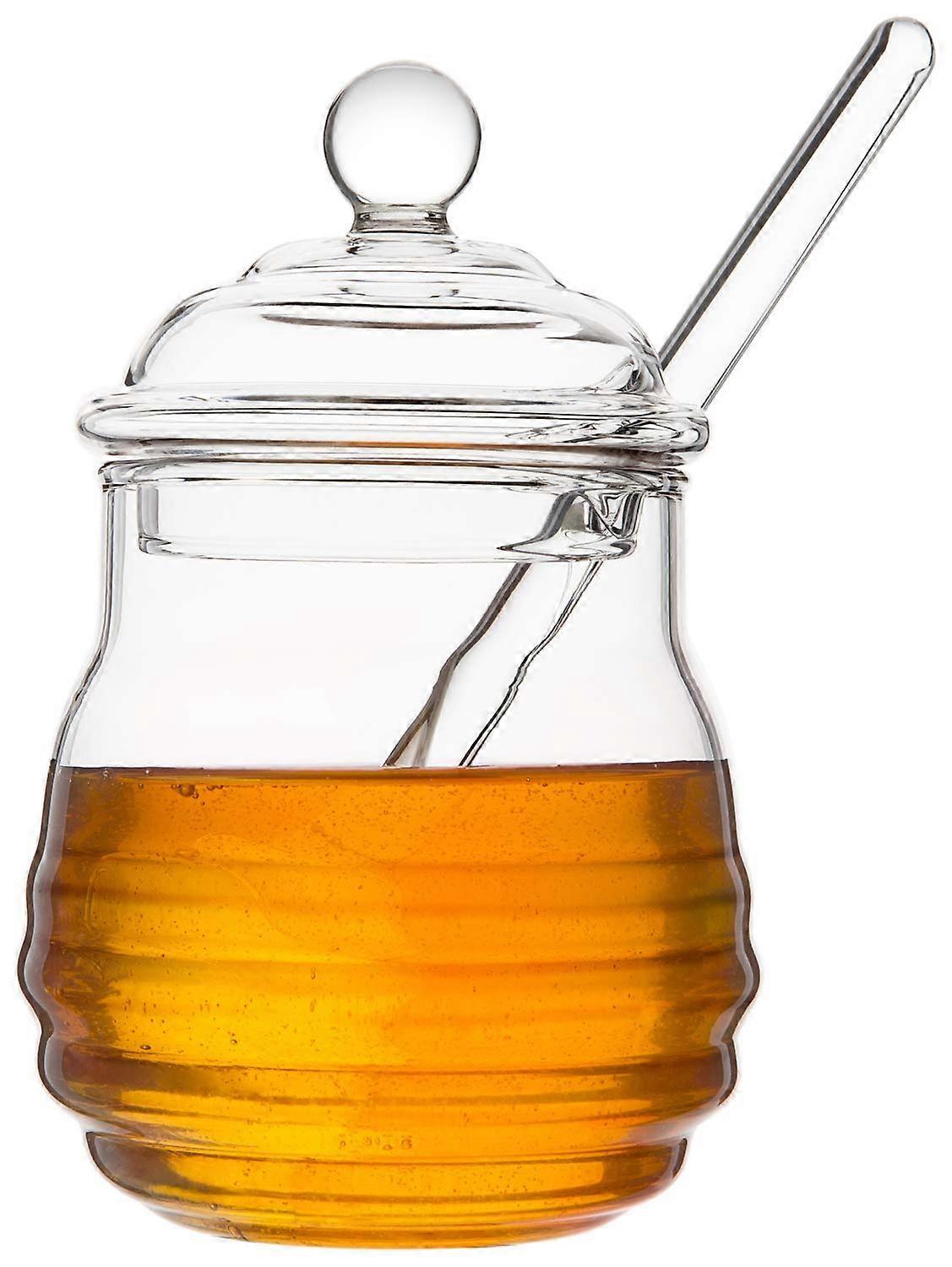 Glass Honey Jar with Dipper Transparent Honey Pot 265 ml, 9 Ounces