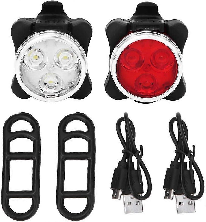 650mA USB Rechargeable LED Bike Bicycle Front Tail Safety Warning Light (Red White Set)