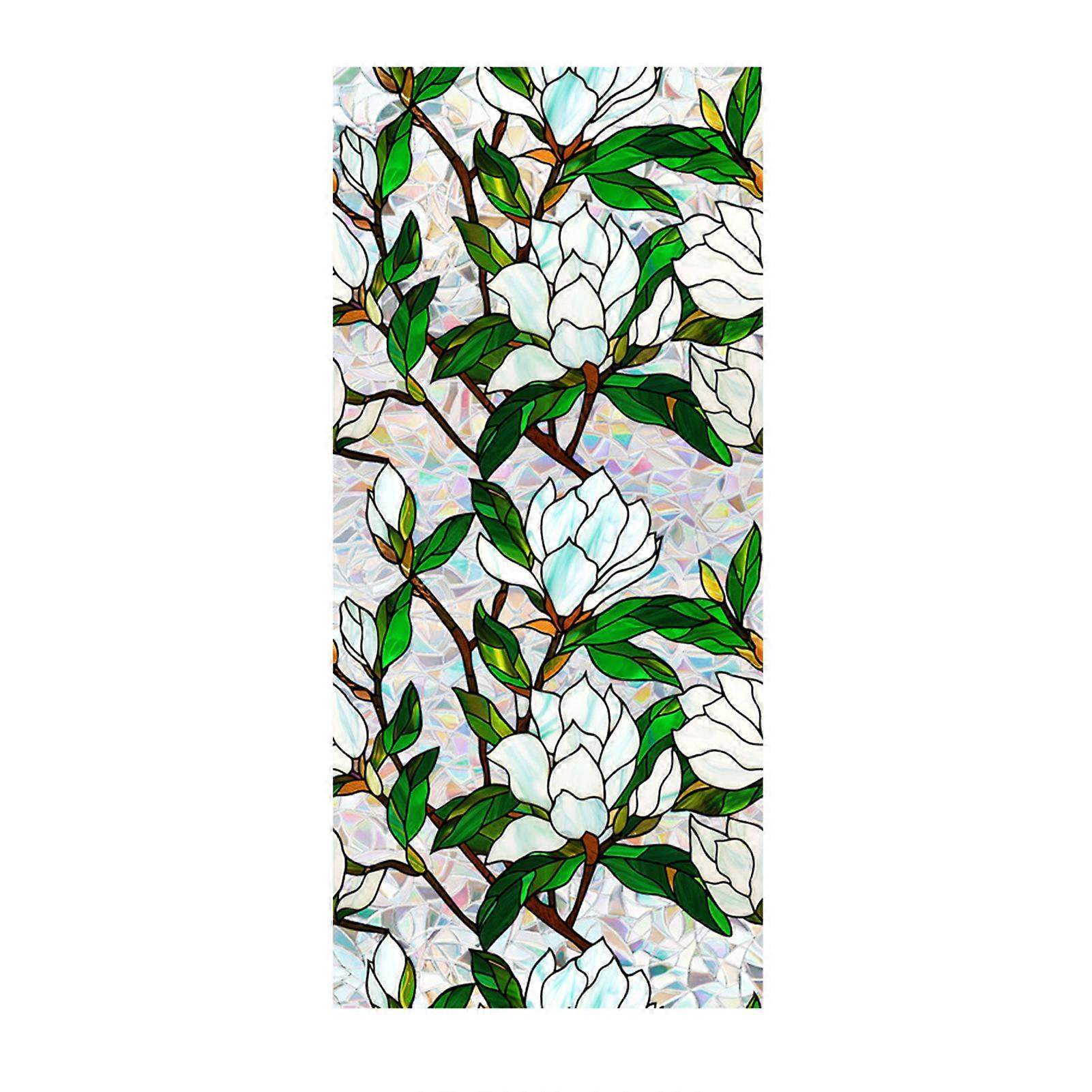 Flower Window Privacy Film Double-sided Stained Glass Rainbow Window Film Sun Blocking Static Covering Cling Sticker PVC Window Door Decorative Sticke