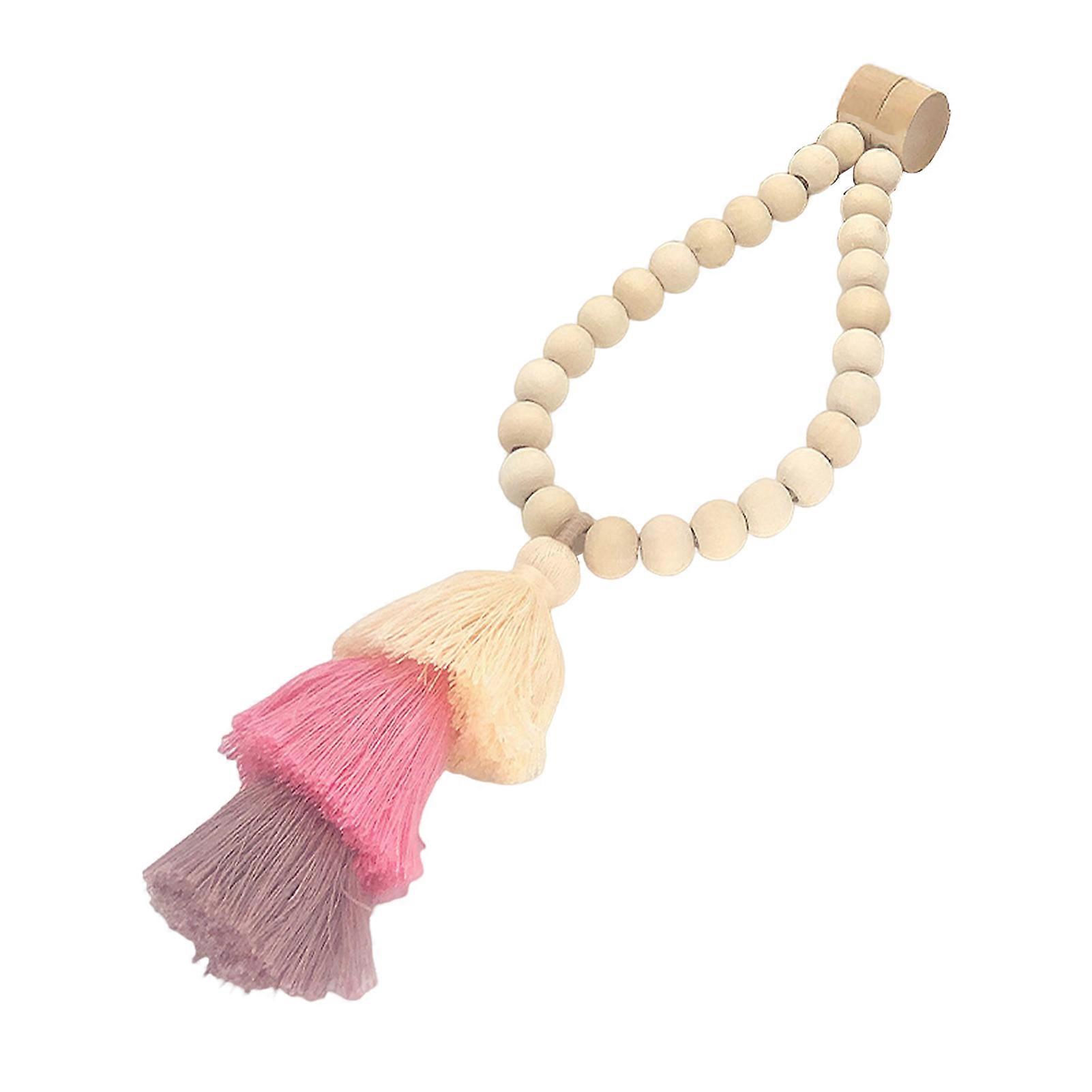 Curtain Ties Wooden Bead Strong Magnet Closure Fringe Bohemian Style Curtain Fastener Farmhouse Curtain Decoration Holdbacks Bedroom Draperies Tieback