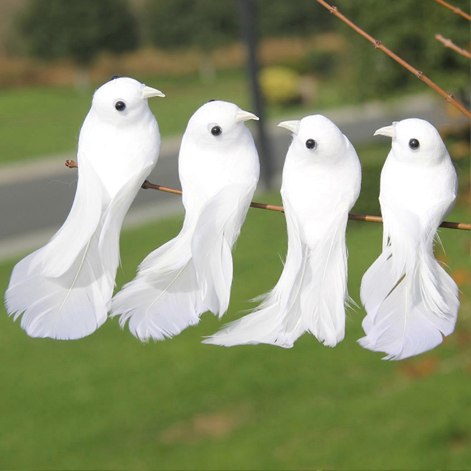 Artificial Dove Long Tail Feather Realistic Handmade 3D Eyes Metal Clip Home Garden Decoration Reusable Wedding Ornament Tree Simulation Animal White