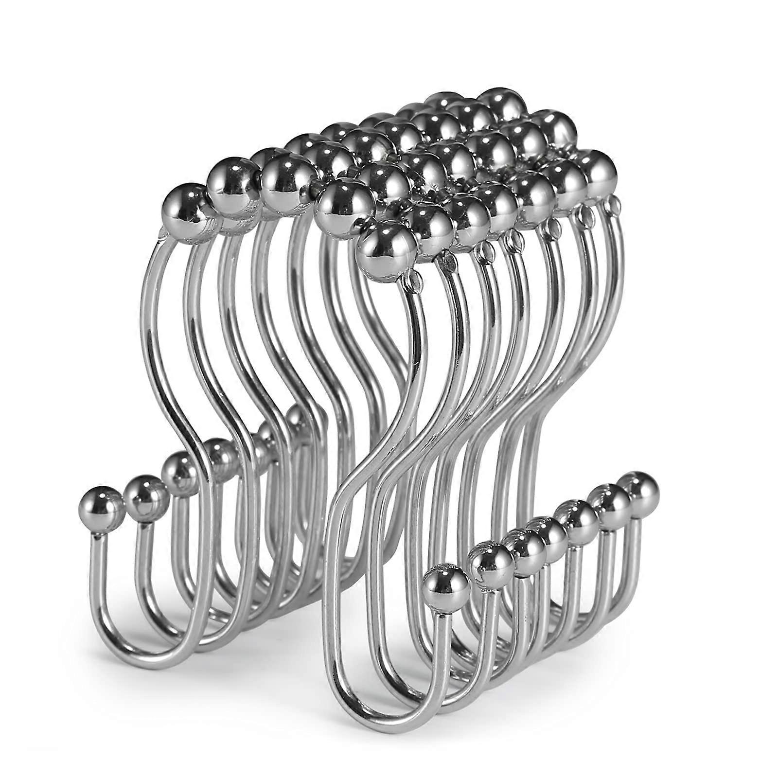 Shower Curtain Hooks, 12 Pcs Shower Curtain Rings, Stainless Steel Roller Rust-Resistant Balance Sliding Anti-Drop Double Shower Hooks for Curtain Bat