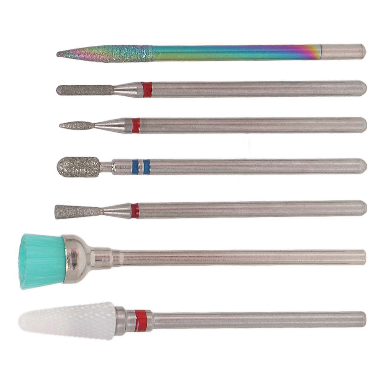7pcs Ceramic Nail Drill Bit Rotatable Polishing Shaping Portable Cuticle Remover Bits for Nail Salon Home