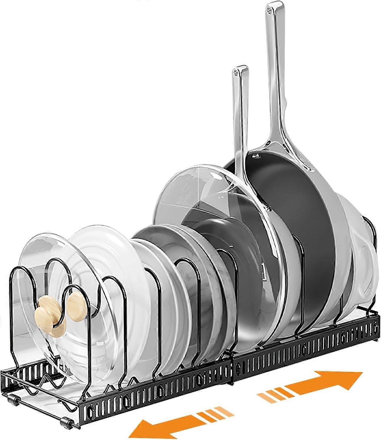 Under Cabinet Pots and Pans Organizer, Expandable Pan Organizers Inside Cabinet with 10 Adjustable Compartments