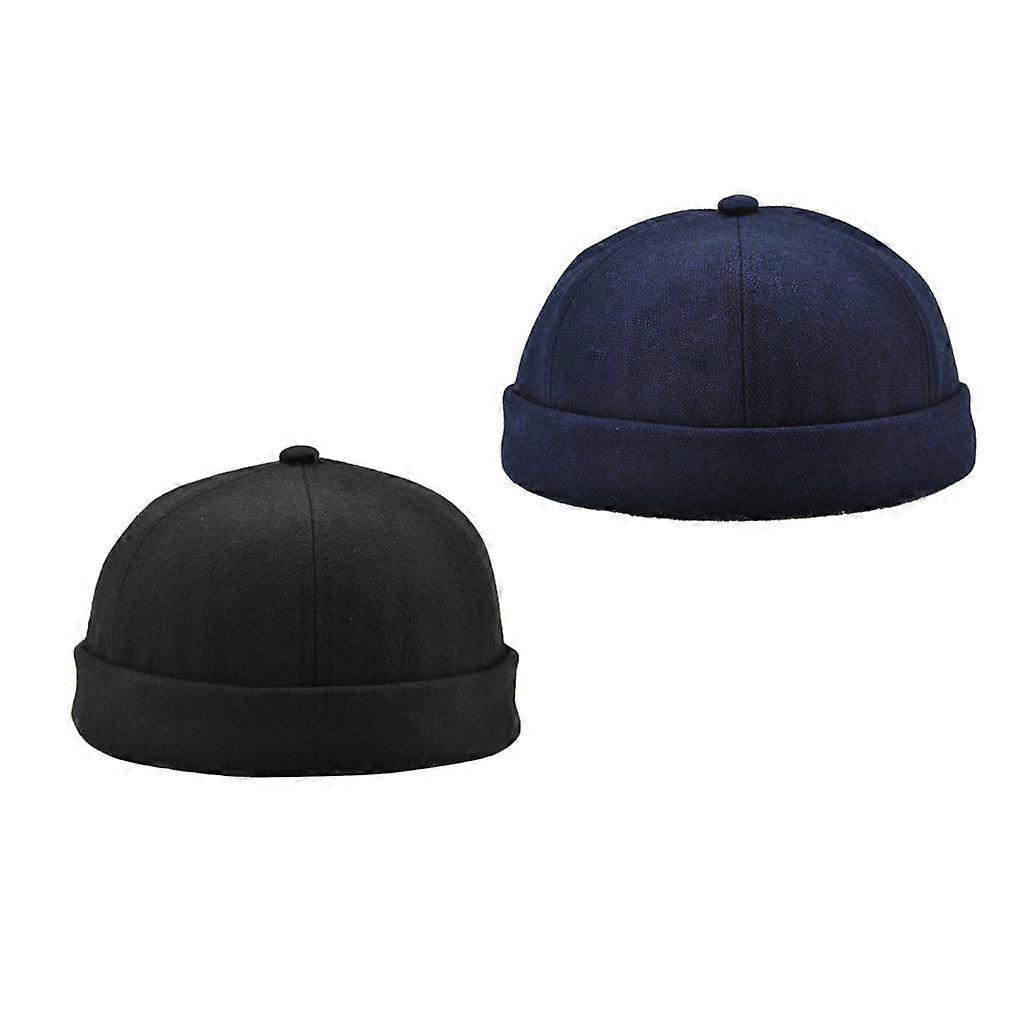 2x Women Men Docker Hat Skullcap Board Hook & Loop Rolled Cuff Cap