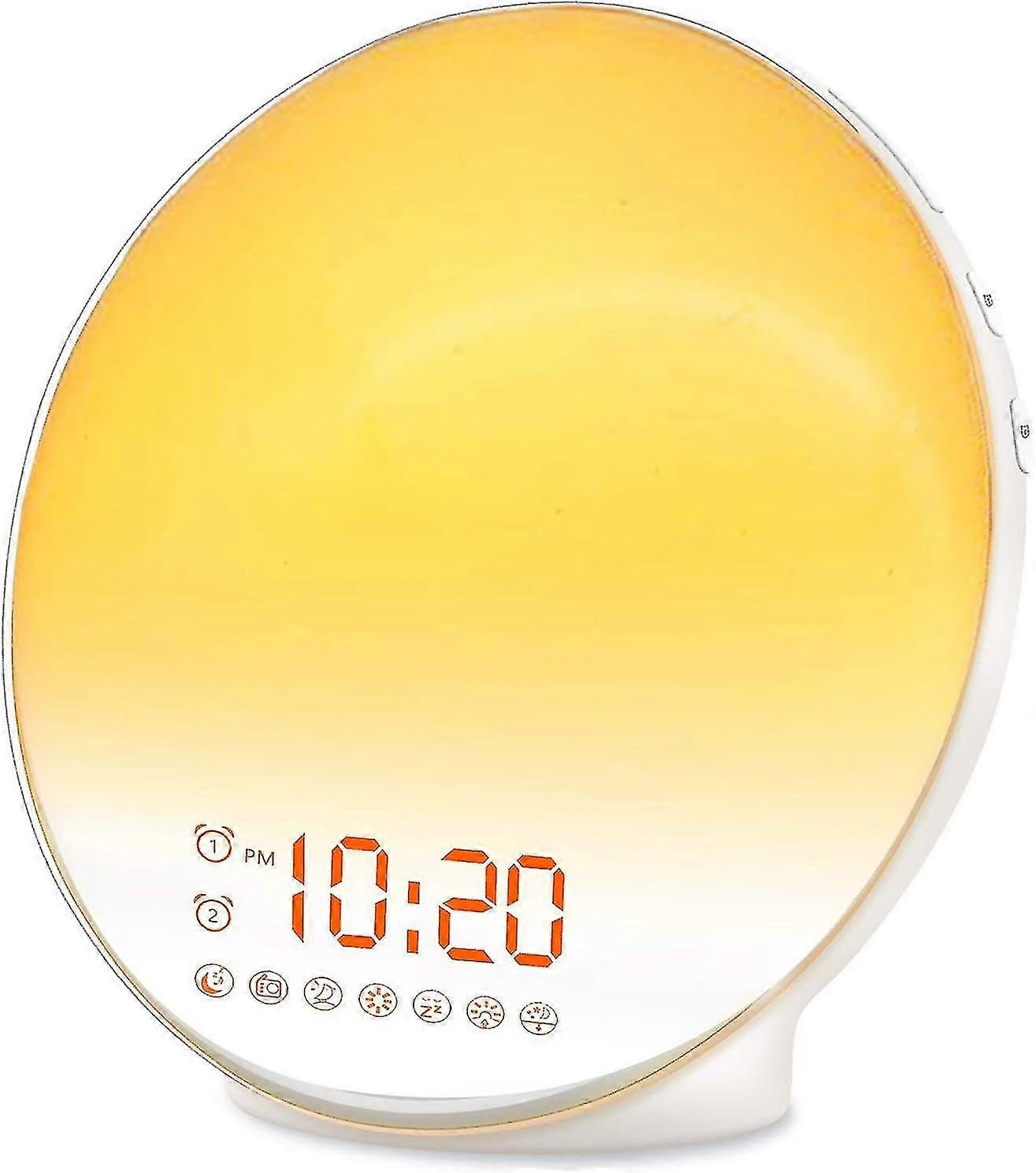 日の出用目覚まし時計、 子供に適しています, 重い枕木, Fmラジオ, 夜光, 昼光, 7 色, 7 自然音, ギフトに適した