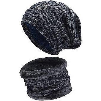 WJTG 2 Stück Winter Hut Schal Für Männer Stricken Warme Herren Hüte & Mützen Halswärmer Beanie Mütze Für Männer & FrauenJ