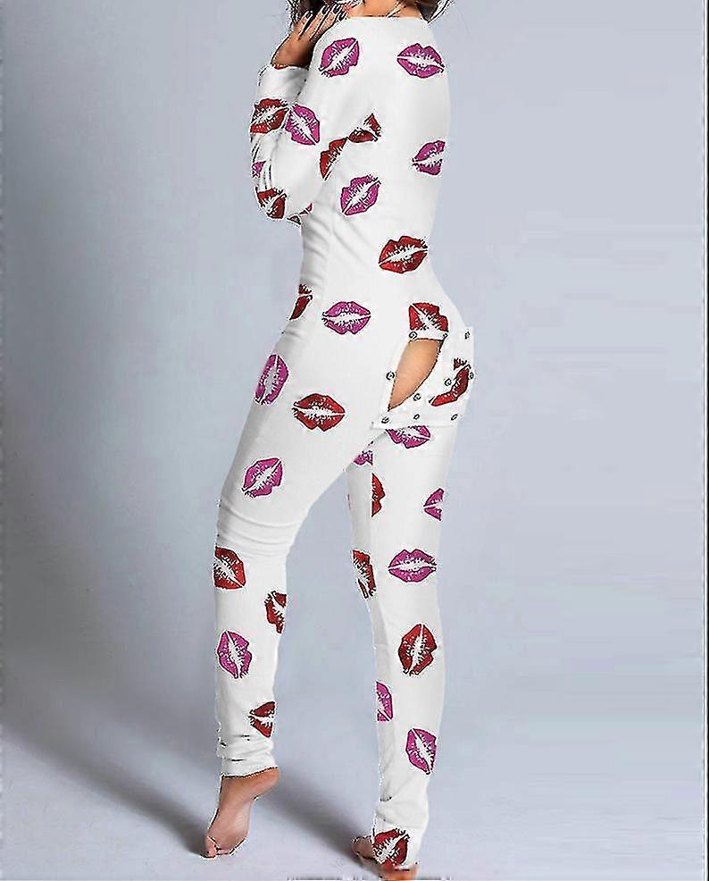 Butt Flap Dessous Jumpsuit Damen Onesie Pyjamas Zurück Button-Down Bodycon Nightwear Erwachsene Onesies Combinaison Pyjama Femme