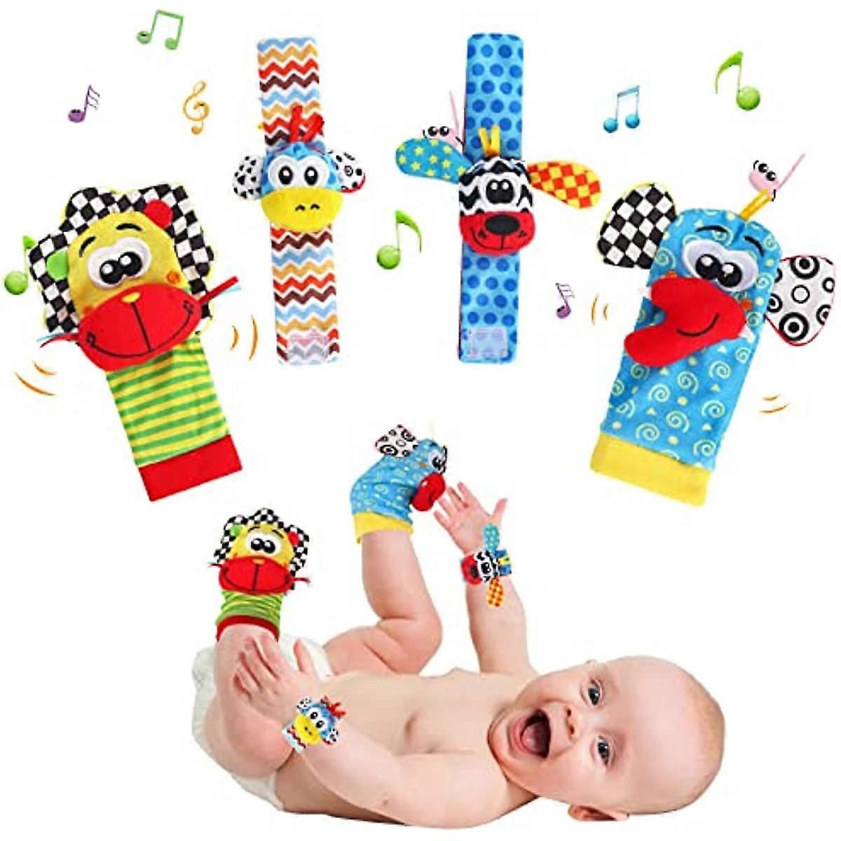 Baby Rattle Socks & Wrist Rattles,Baby Hand and Feet Rattle Toy Set,Baby Foot Finder Socks and Handheld Rattles for Newborn Sensory Development Toys f