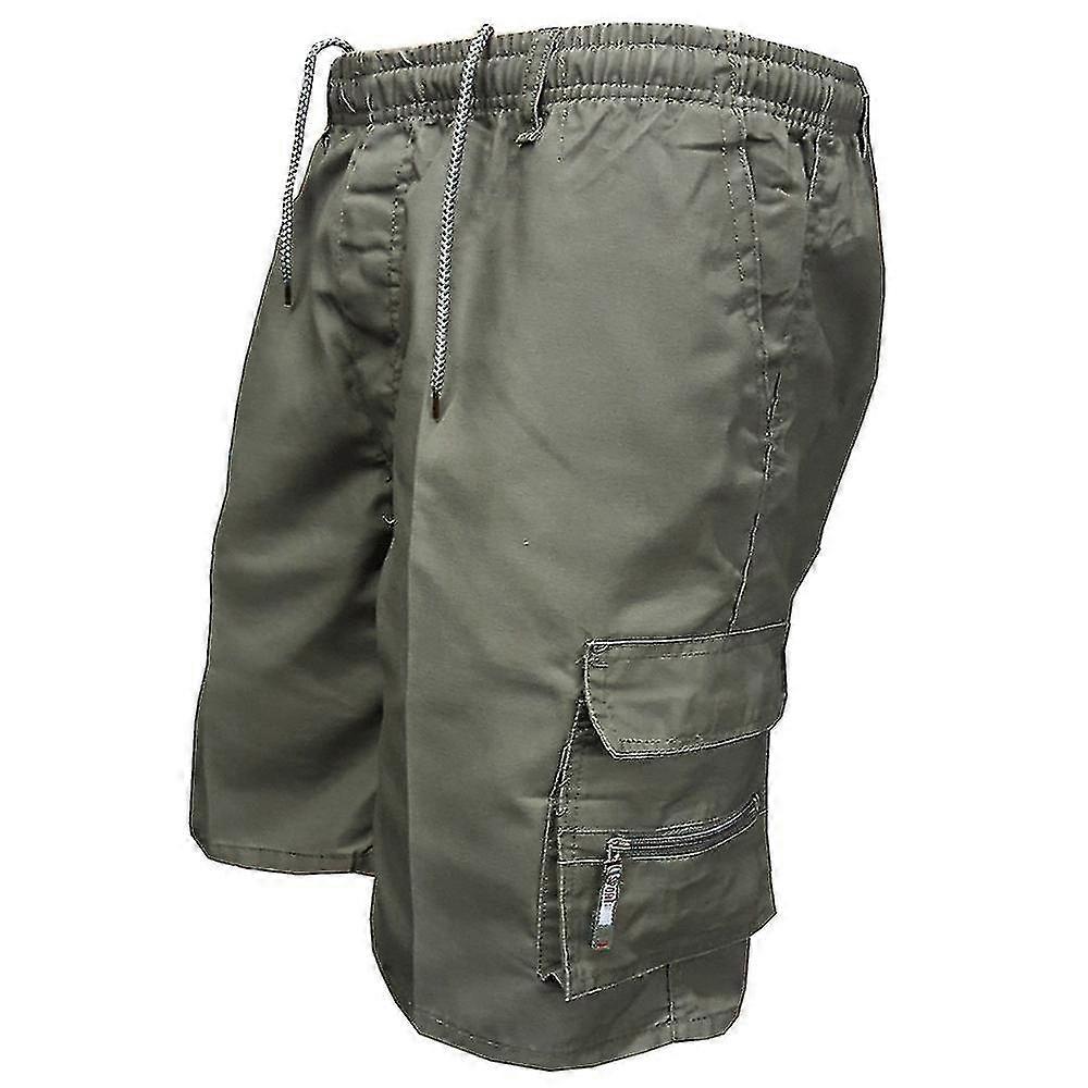 Mens Drawstring Plain Cargo Short Pants Summer Casual Multi Pockets Elastic Waist Shorts