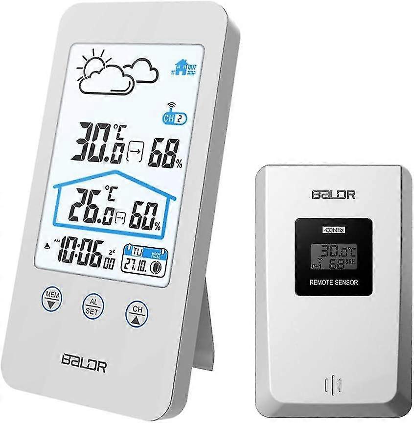 Digital Thermometer Hygrometer, With Outdoor Sensor ,barometer Backlight Time Display