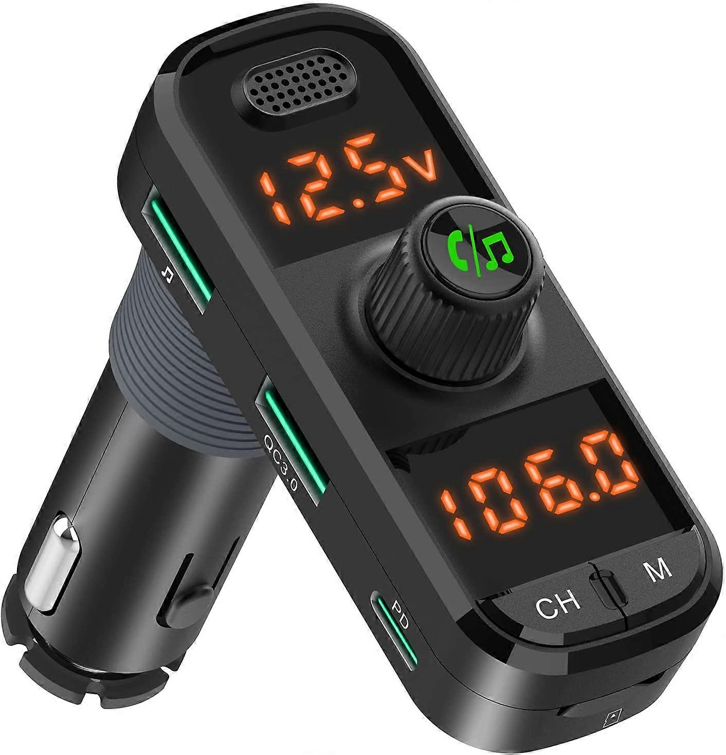 Wireless Bluetooth Car FM Transmitter with Hands-free Call and Voice Assistant