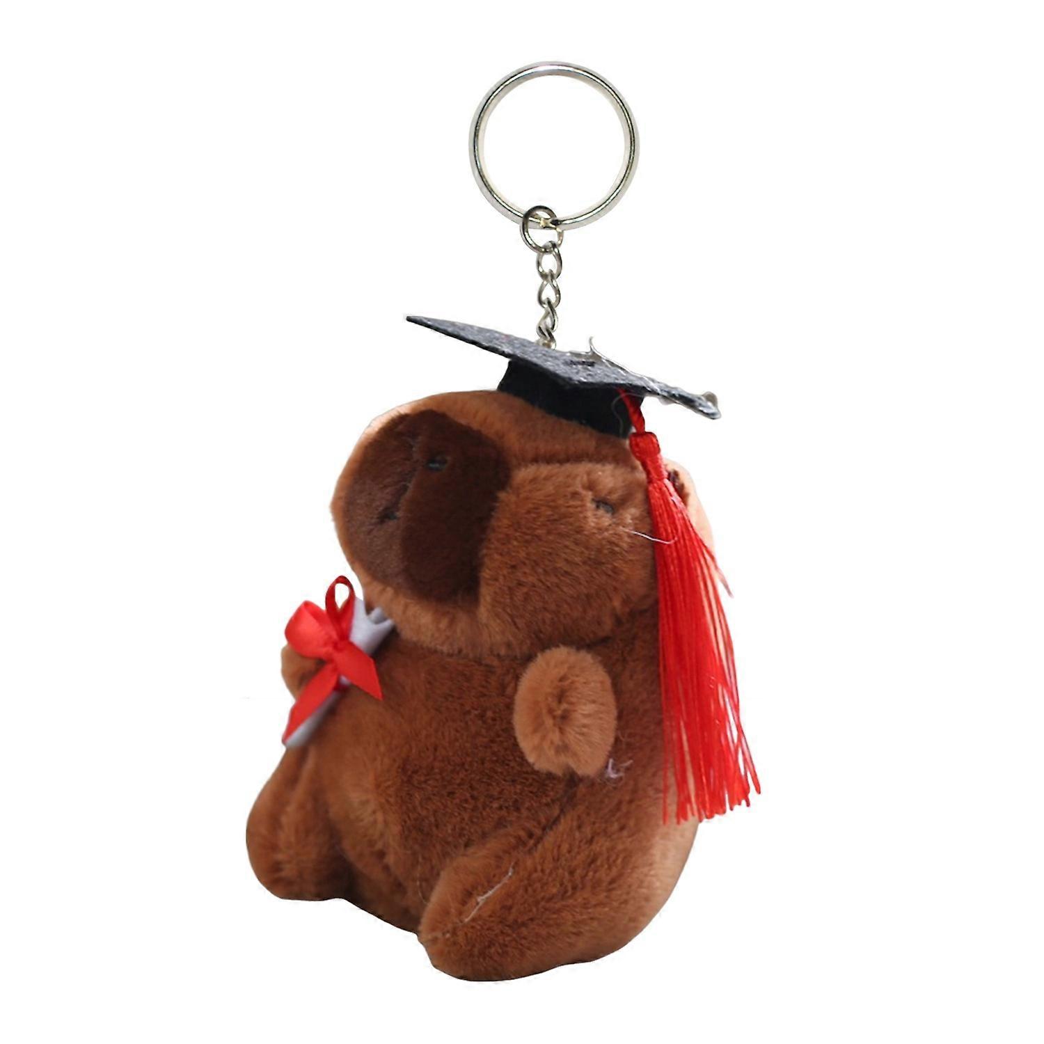 Gradation Hat Plush Capybara Toy with Diploma Stuffed Animal Keychain Pendant Plushie Doll